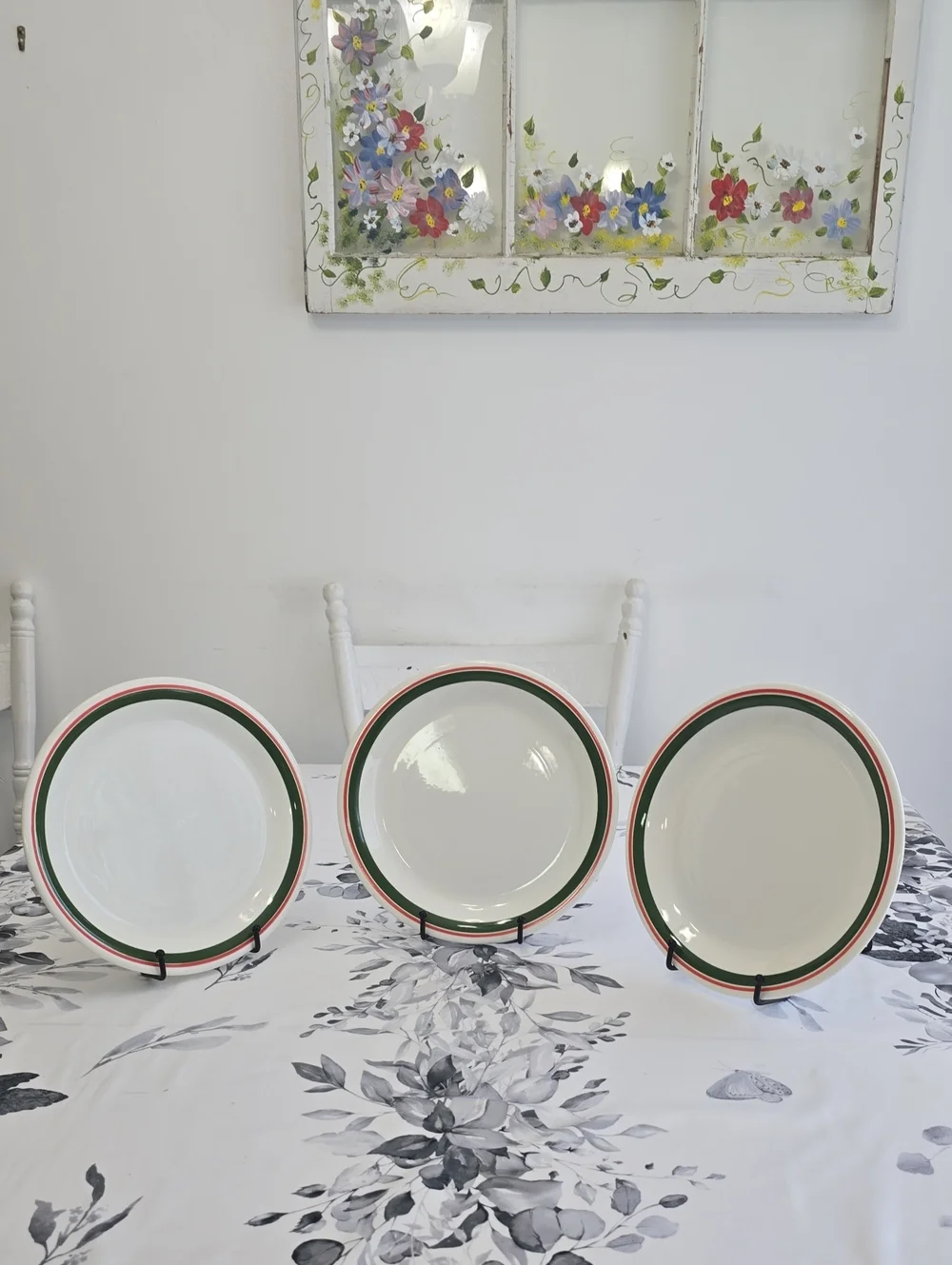 La Primula S.R.L. Set Of 3 Ceramic Dinner Plates Green Red Trim Made In Italy